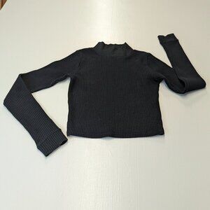 Aerie Size Small Black Cropped Waffle Knit Top